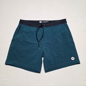 Vuori Cruise Boardshort Mens 32 Dark Teal Blue V359 Drawstring Above Knee